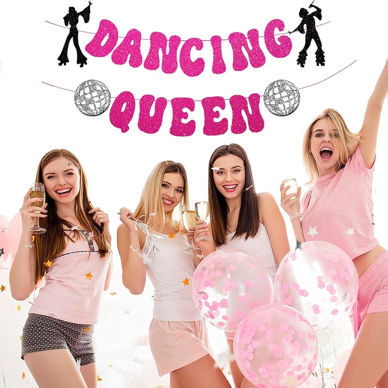 Konsait زينة حفلة ملكة الرقص من كونسايت - لافتة ملكة الرقص - زينة حفلة ماما ميا - لافتة كرة الديسكو لحفلات عيد الميلاد وحفلات الزفاف باللون الأحمر البرقوق - Image 2
