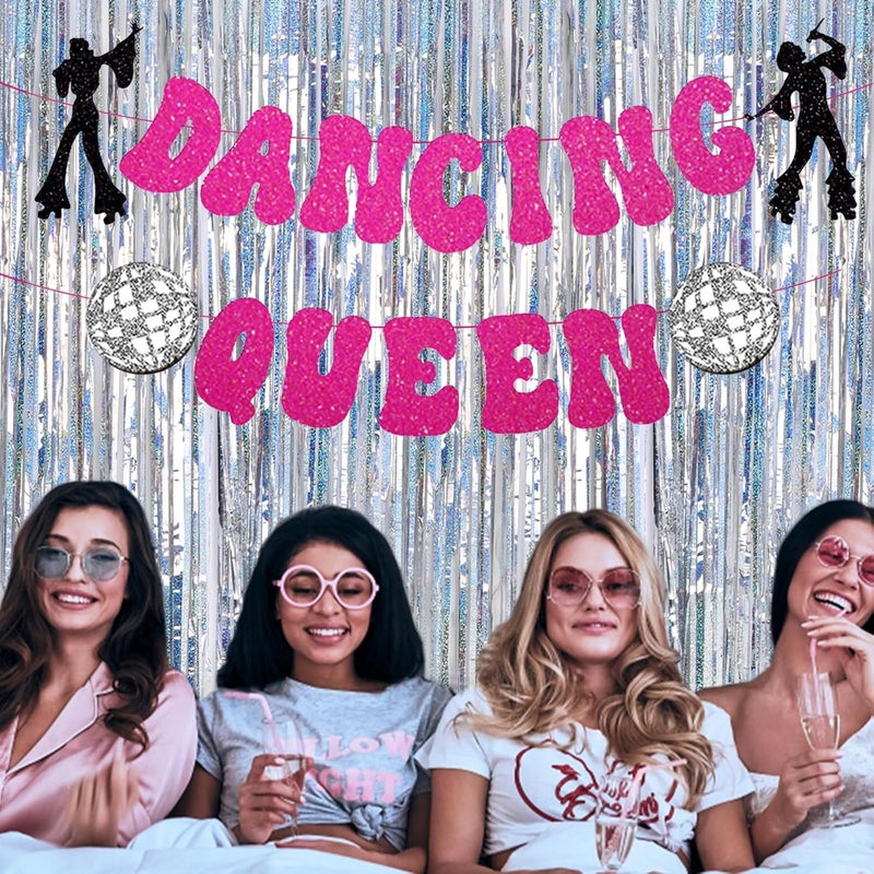 Konsait زينة حفلة ملكة الرقص من كونسايت - لافتة ملكة الرقص - زينة حفلة ماما ميا - لافتة كرة الديسكو لحفلات عيد الميلاد وحفلات الزفاف باللون الأحمر البرقوق - Image 3
