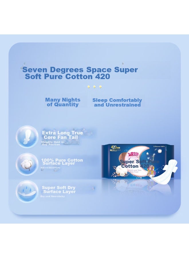 Space 7 Girls' Ultra-thin 100% Pure Cotton Extra-long Overnight Sanitary Pad Set, 48 Pieces - Image 5