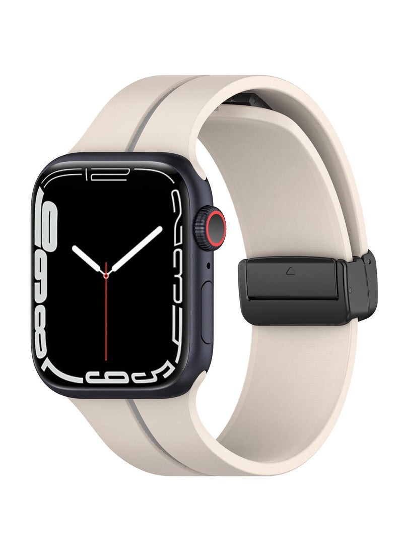 Silicone Magnetic Watch Band for Apple Watch Ultra and Series 9/8/7/6/SE, Unisex Sport Strap in Starlight Color - Image 1