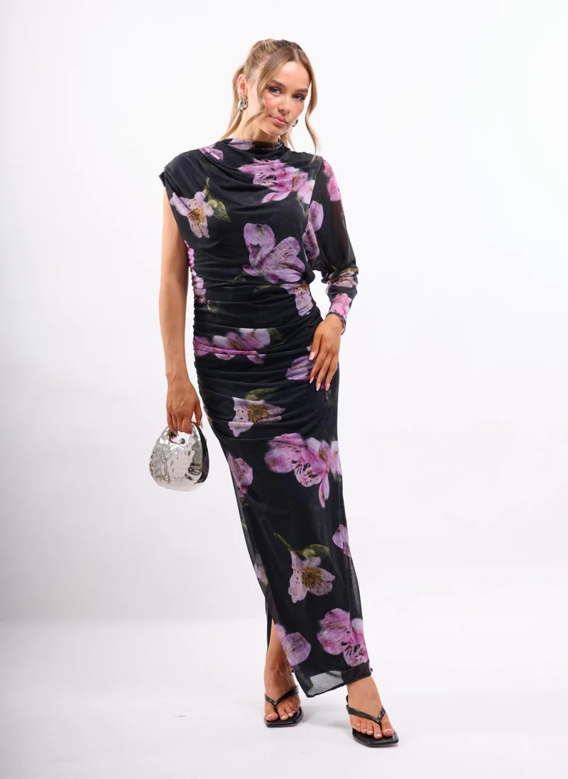 Faia ASYMMETRIC DRAPED DRESS IN FLORAL PRINT