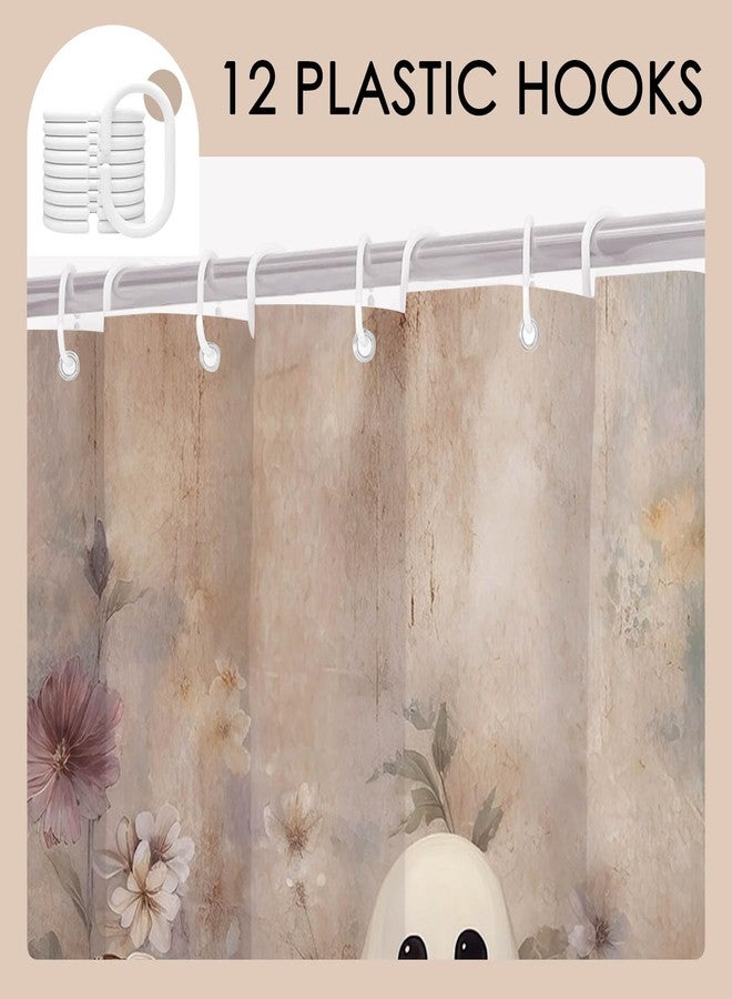 Mocsicka Halloween Shower Curtain Ghost Cat Takes a Bath Shower Curtain for Bathroom Dark Academia Ghost Bathtub Halloween Bathroom Decor Set Vintage Gothic Bathroom Decor (71x71 inch, Vintage Boo) - Image 3