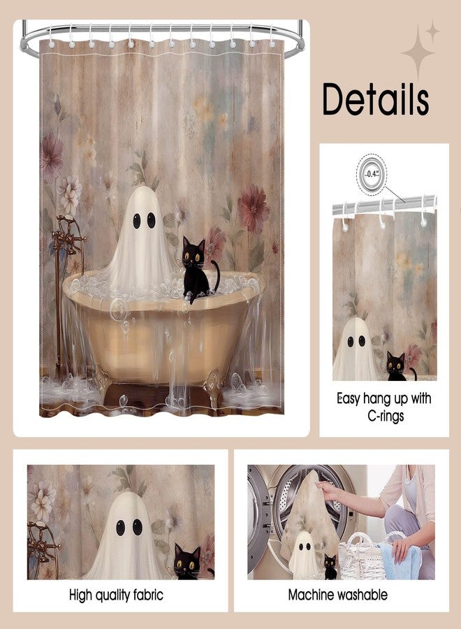 Mocsicka Halloween Shower Curtain Ghost Cat Takes a Bath Shower Curtain for Bathroom Dark Academia Ghost Bathtub Halloween Bathroom Decor Set Vintage Gothic Bathroom Decor (71x71 inch, Vintage Boo) - Image 4