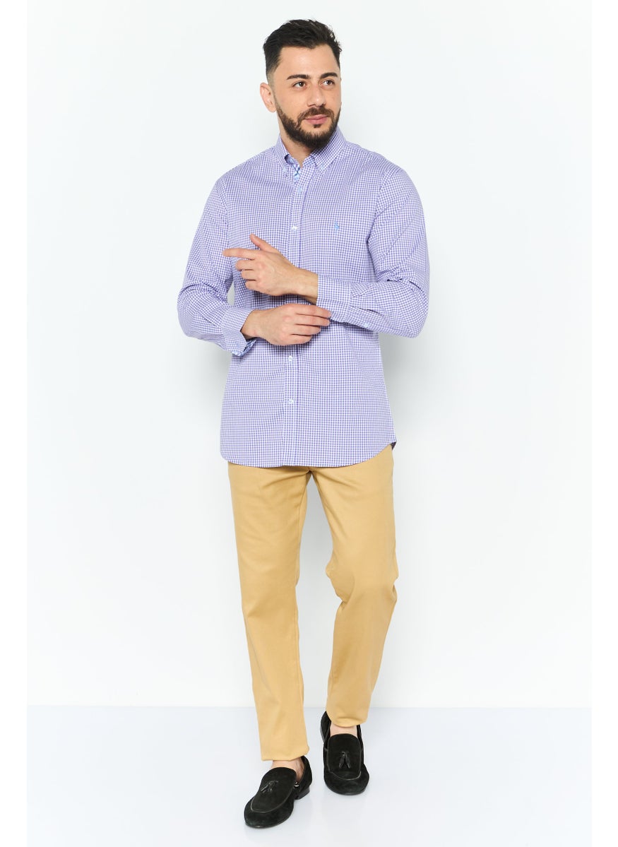 Tailorbyrd Men Regular Fit Gingham Long Sleeve Casual Shirt, Purple  - Image 4