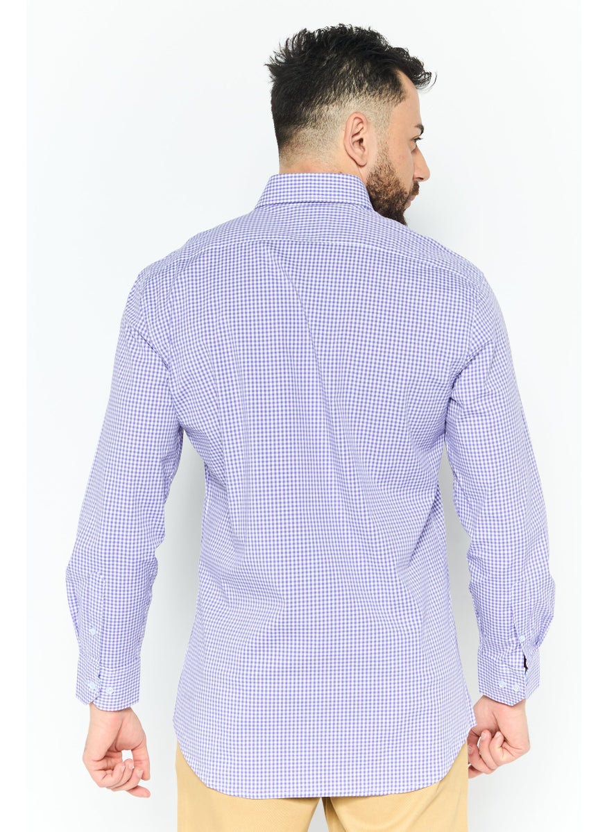 Tailorbyrd Men Regular Fit Gingham Long Sleeve Casual Shirt, Purple  - Image 3