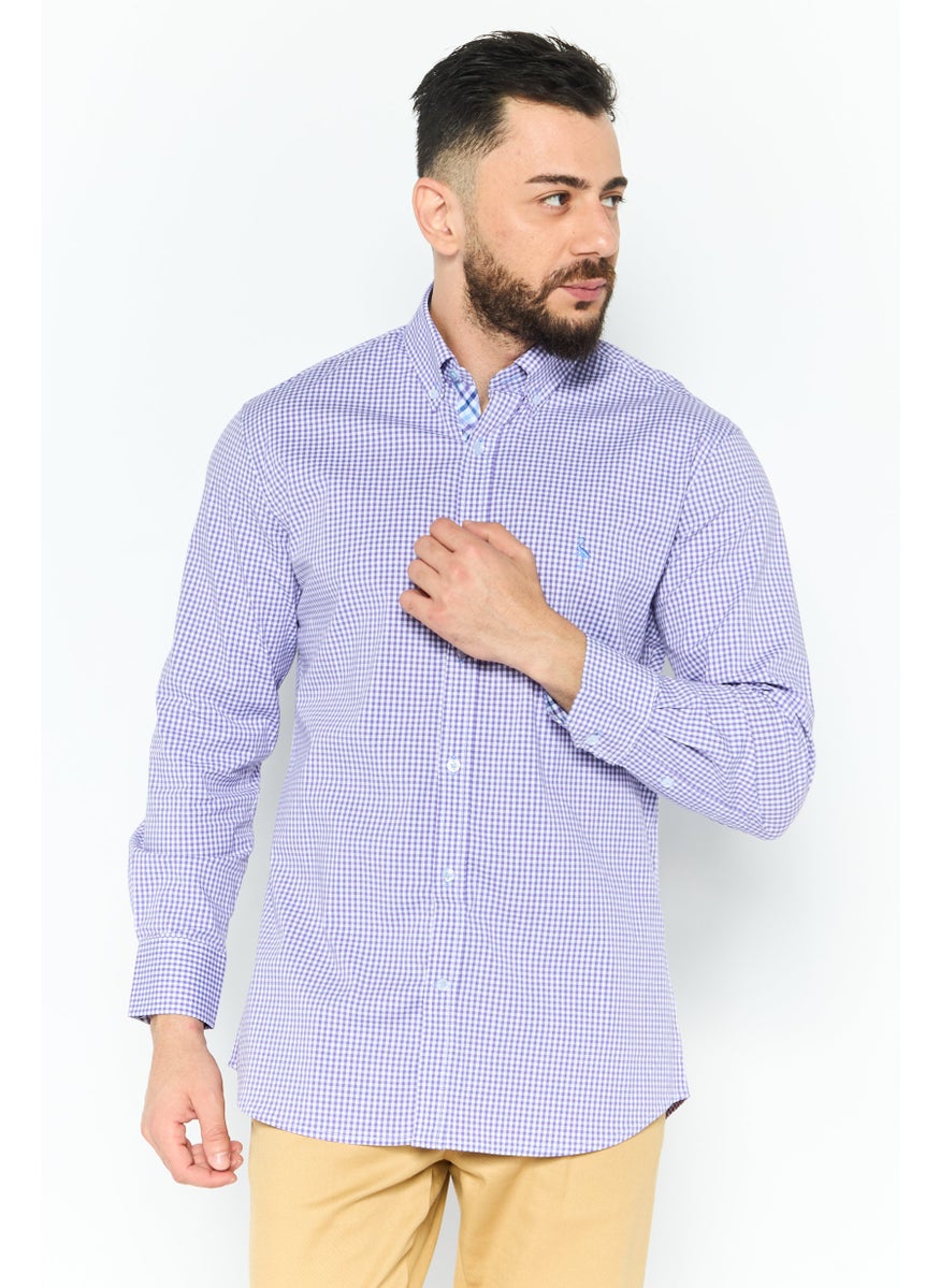 Tailorbyrd Men Regular Fit Gingham Long Sleeve Casual Shirt, Purple  - Image 1