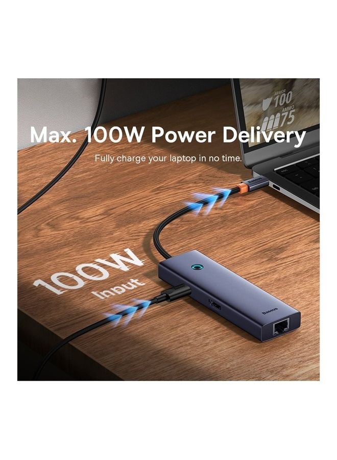 بيسوس موزع USB-C (6 في 1) مع منفذ HDMI بدقة 4K، وتوصيل طاقة بقوة 100 وات، ومنفذ إيثرنت RJ45، ومنفذي USB-A 3.0، ومنفذ بيانات بسرعة 5 جيجابت في الثانية، لأجهزة MacBook Air وMacBook Pro وXPS وHuawei MateBook وأجهزة أخرى بمنفذ Type-C - Image 4