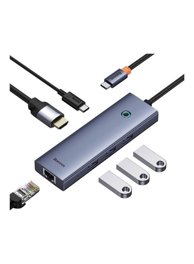USB-C Hub (6-in-1) with 4K HDMI, 100W Power Delivery, RJ45 Ethernet, 2 USB-A 3.0, 5Gbps Data Ports, for MacBook Air, MacBook Pro, XPS, Huawei MateBook and other Type-C port devices Grey