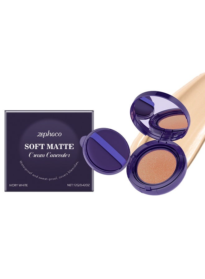 zephoco Soft Matte Cream Concealer, Waterproof Foundation, Full Coverage, Hydrating Long-Lasting Concealer, Moisturizing Contour And Brighten (#Ivory White) - Image 1