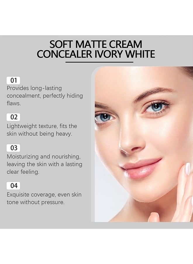 zephoco Soft Matte Cream Concealer, Waterproof Foundation, Full Coverage, Hydrating Long-Lasting Concealer, Moisturizing Contour And Brighten (#Ivory White) - Image 4