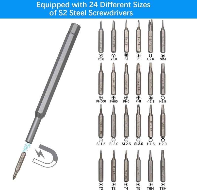 Zaptec 24-in-1 Precision Magnetic Screwdriver Set - Mini Repair Tool Kit with S2 Steel Bits, Magnetic Sliding Case - for Phones, Laptops, Watches, Eyeglasses, Toys, Electronics (Black) - Image 3