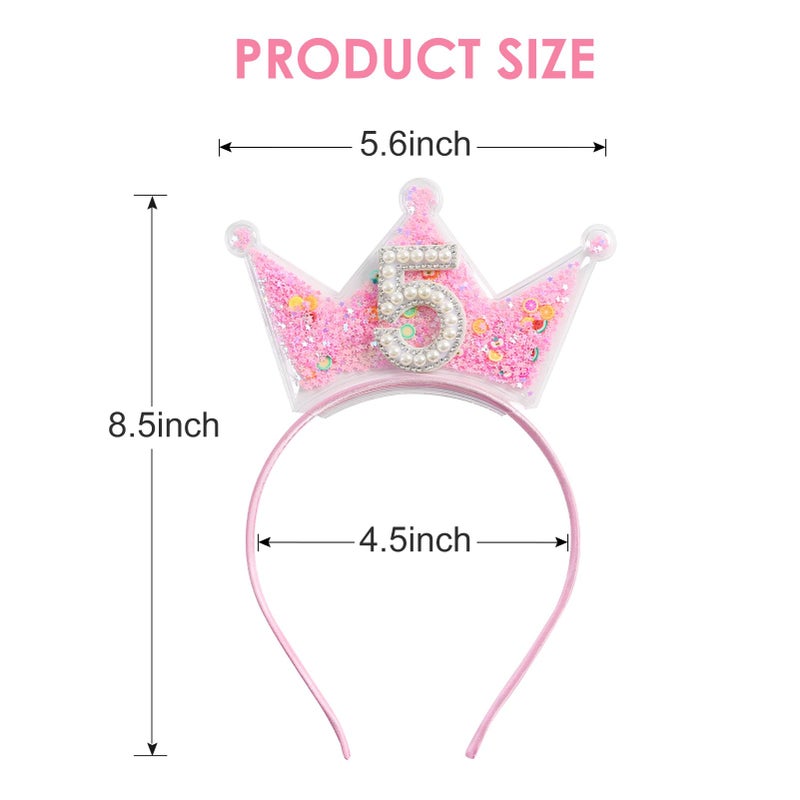 Fancheer Birthday Crown Headband for Toddler Girls 2 3 4 5 6 7 8 Years Princess Tiara Pink Hair Accessories for Five 5th Birthday - Image 2