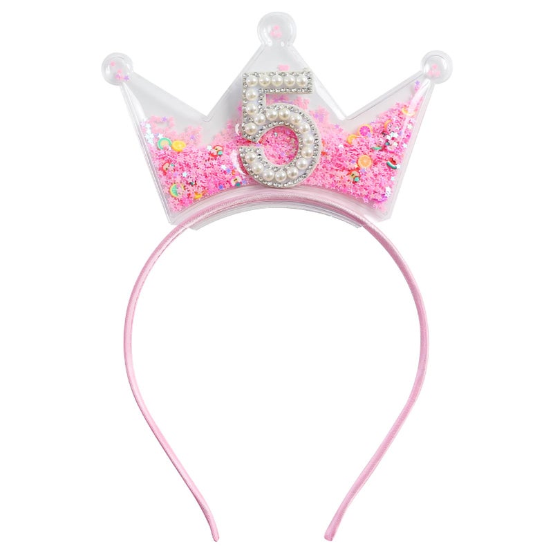 Fancheer Birthday Crown Headband for Toddler Girls 2 3 4 5 6 7 8 Years Princess Tiara Pink Hair Accessories for Five 5th Birthday - Image 1