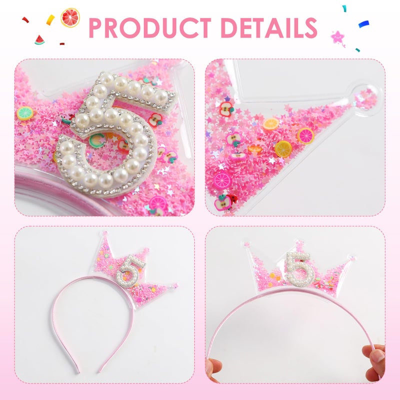 Fancheer Birthday Crown Headband for Toddler Girls 2 3 4 5 6 7 8 Years Princess Tiara Pink Hair Accessories for Five 5th Birthday - Image 4