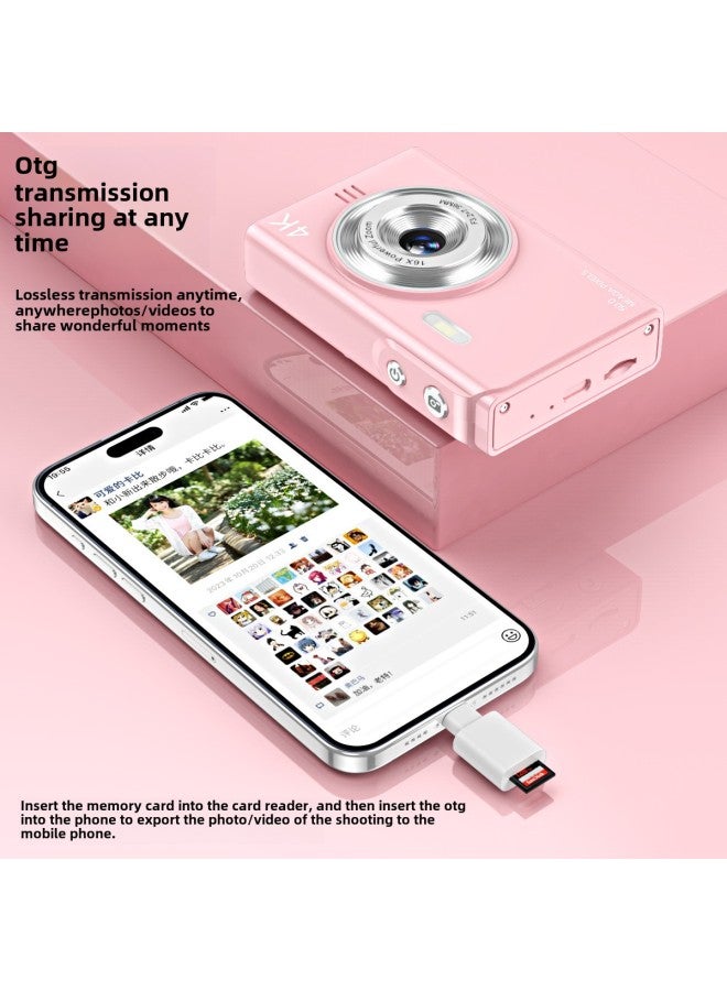 HD Student Party Campus 2.4 Inch Entry Level Vintage Digital Camera Small Portable CCD Camera-Body Color:Pink + 32g Memory Card + Card Reader + Adapter - Image 5