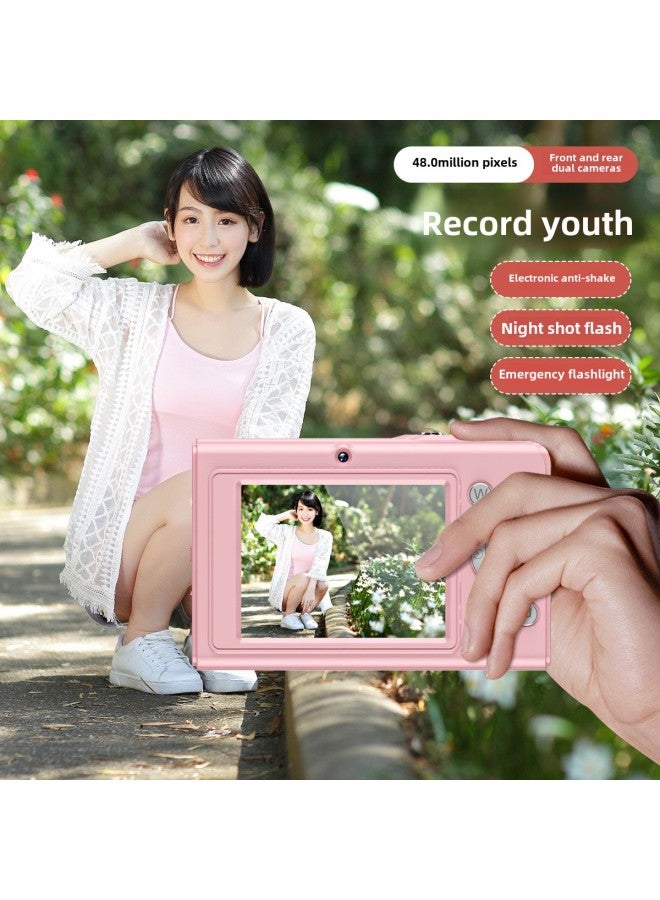 HD Student Party Campus 2.4 Inch Entry Level Vintage Digital Camera Small Portable CCD Camera-Body Color:Pink + 32g Memory Card + Card Reader + Adapter - Image 3