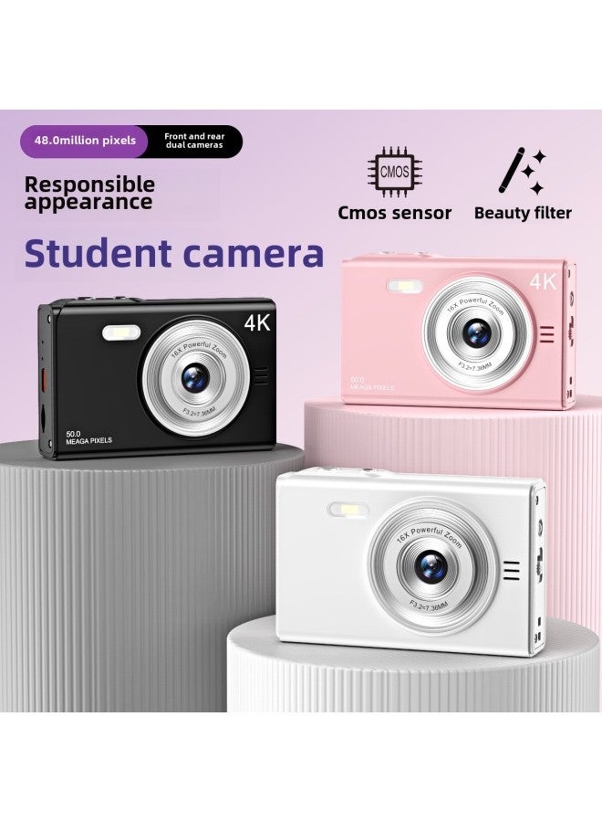 HD Student Party Campus 2.4 Inch Entry Level Vintage Digital Camera Small Portable CCD Camera-Body Color:Pink + 32g Memory Card + Card Reader + Adapter - Image 2