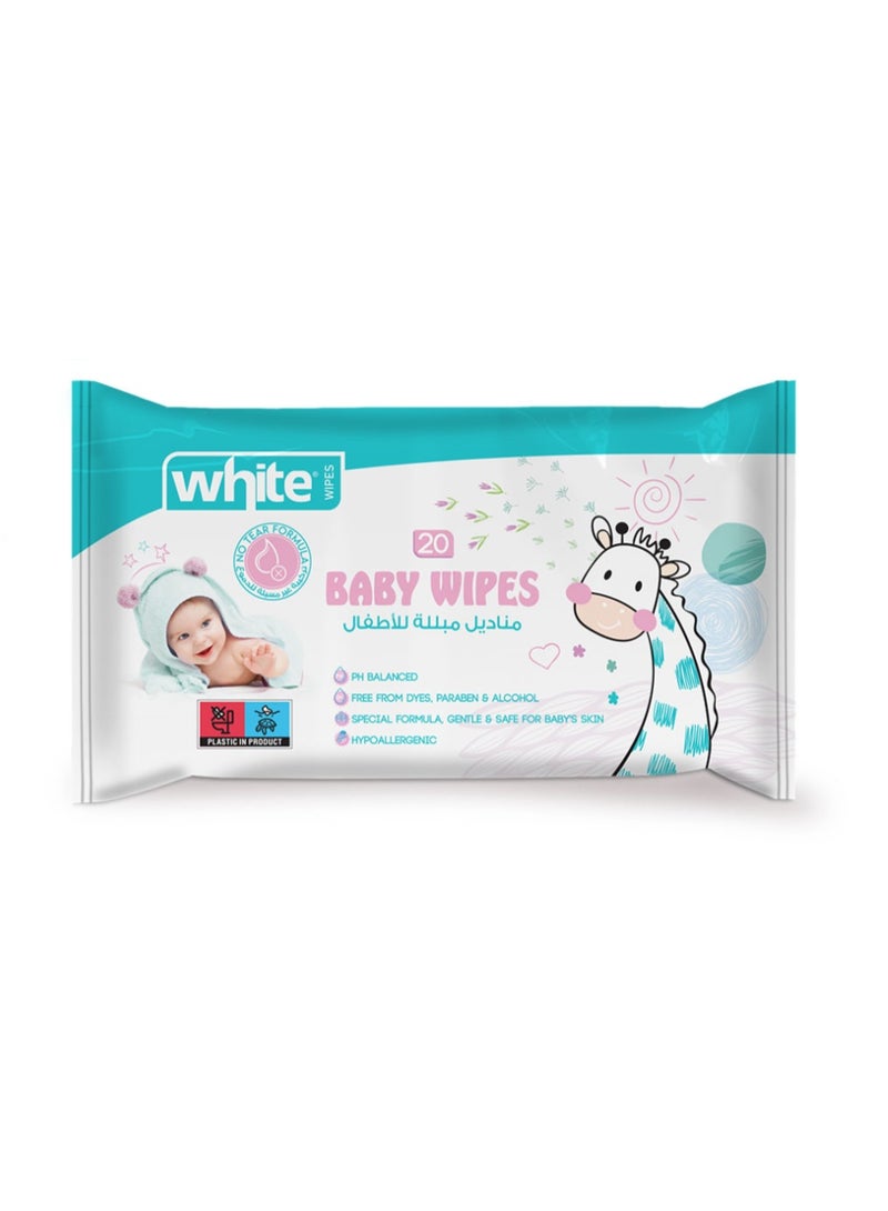 White Baby Wipes, 20 wipes x 2 packs, 40 wipes total - Image 2