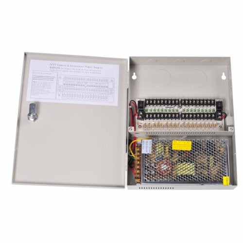 VideoSecu 18 Channel Port Output 12V DC Auto Reset CCTV PTC Fuse Distributed Power Supply Box for Security Cameras WK3 - Image 1
