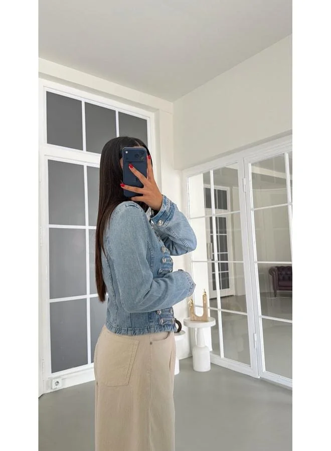 Gaus  Blue Epaulet Button-Detail Denim Design Jacket GAUS-01877. for Women | Best Price UAE
