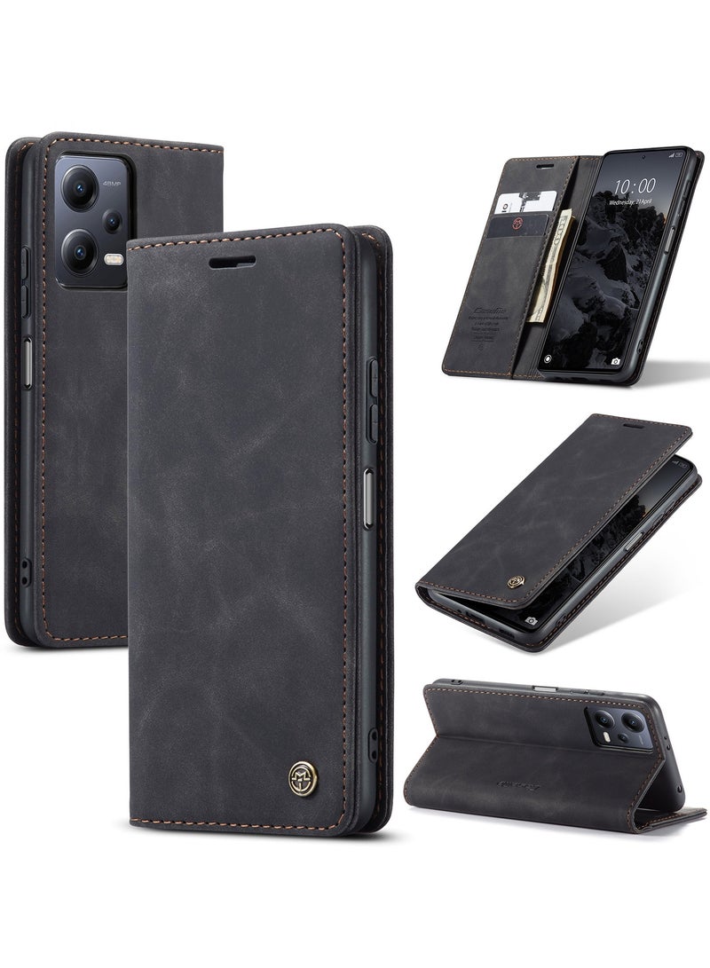 CaseMe Xiaomi 13T/13T pro Case Wallet Case Book Folding Flip Folio Case with Magnetic Kickstand Card Slots Protective Cover - Black - Image 1