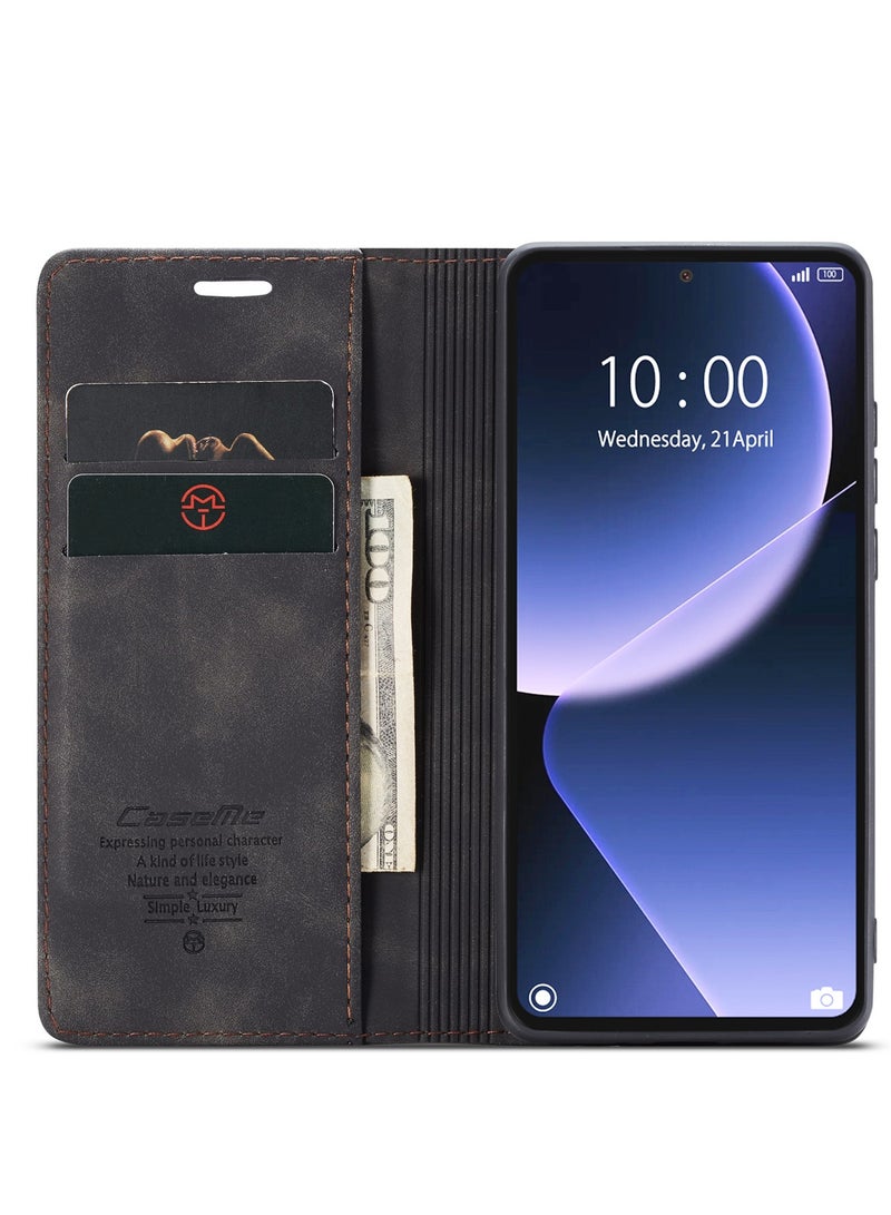 CaseMe Xiaomi 13T/13T pro Case Wallet Case Book Folding Flip Folio Case with Magnetic Kickstand Card Slots Protective Cover - Black - Image 4