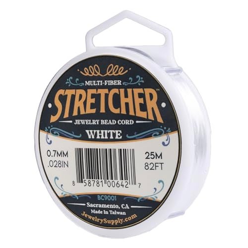 JewelrySupply Stretcher Beading Cord – Multi-Fiber Stretchy Jewelry Bead Cord – White Color, 0.7mm Diameter, 25 Meter Spool – Jewelry Making Cord for Creating Necklaces, Bracelets, and DIY Crafts - Image 1