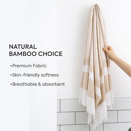 HABER 100% Bamboo Bath Towel (150 x 75 cm) – Ultra-Absorbent, 3X Softer Than Cotton, Quick Dry & Lightweight Large Eco-Friendly Towel for Bath, Gym & Travel – Sand Pack of 1 - Image 5