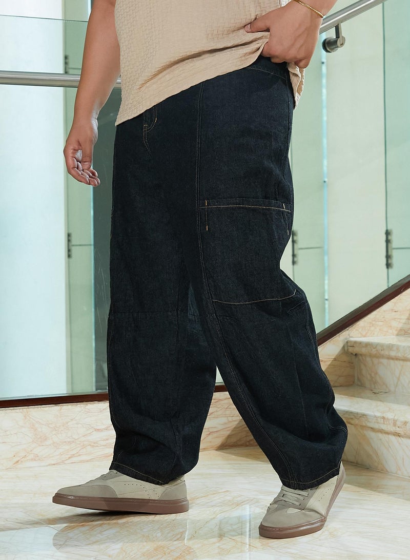 Instafab Plus Instafab Plus Men's Charcoal Black Baggy Cargo Denim Jeans For Casual Wear | Mid-Rise | Relaxed Fit | Button Closure | Plus Size Denim Jeans Crafted With Comfort Fit For Everyday Wear  - Image 3