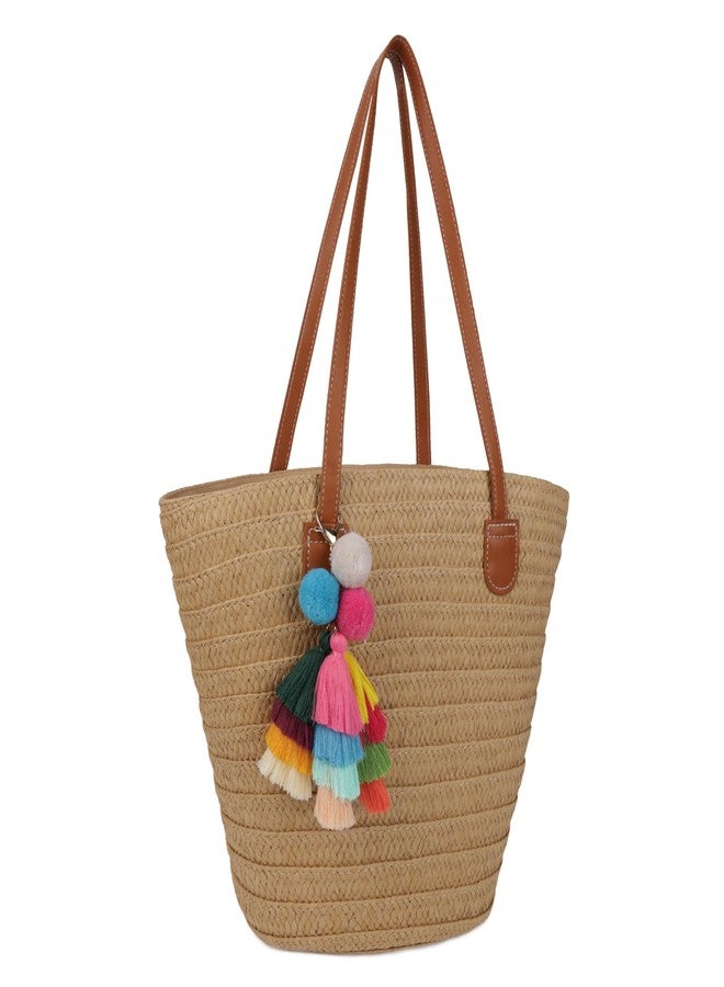 Youjaree Straw Beach Bags for Women Summer Beach Tote Bag Woven Shoulder Handbag Purse with Tassel (Brown-Style-2) - Image 1