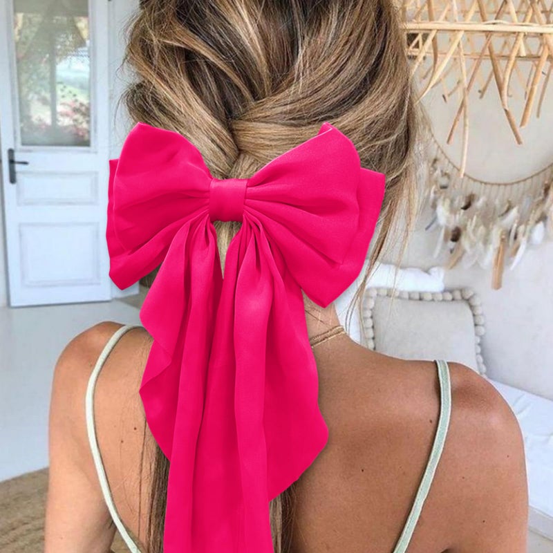 illpta Ribbon Hair Clip Barrettes for Women and Girls - Pink Satin Hair Bows and Accessories, Christmas Gift (Rose) - Image 4
