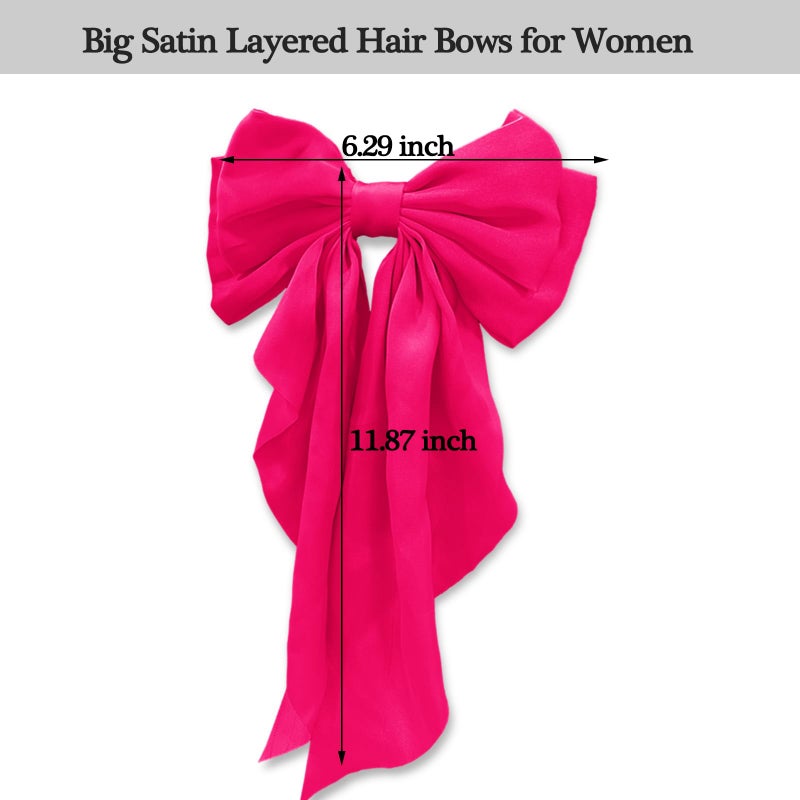 illpta Ribbon Hair Clip Barrettes for Women and Girls - Pink Satin Hair Bows and Accessories, Christmas Gift (Rose) - Image 5
