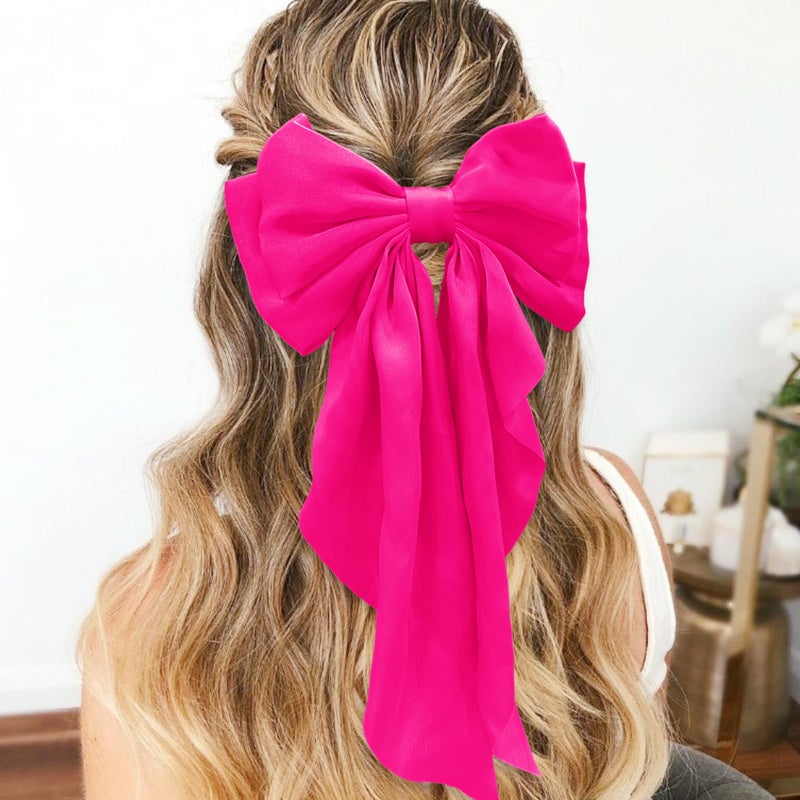 illpta Ribbon Hair Clip Barrettes for Women and Girls - Pink Satin Hair Bows and Accessories, Christmas Gift (Rose) - Image 2