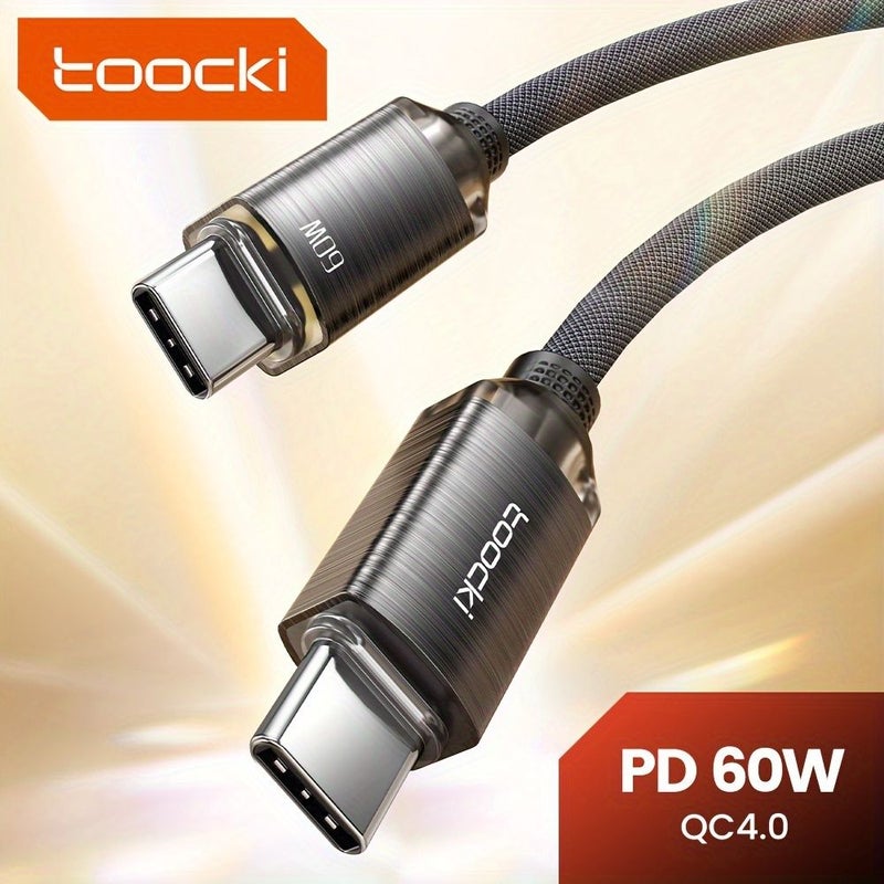 كابل شحن سريع من USB-C إلى USB-C بطول 2 متر (6.6 قدم)، لون أرجواني، مصنوع من سبائك الألومنيوم، بقدرة 60 واط PD، مزود بشريحة E-Marker، ويدعم USB 2.0، مناسب للأجهزة من نوع Type-C وأجهزة الكمبيوتر المحمولة والهواتف المحمولة. - Image 1