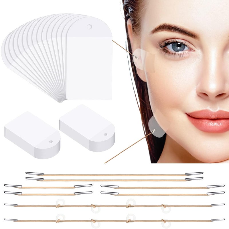 Maitys 68 Pieces Facelift Tape for Face Invisible with Lifting Rope Sets 60 Pieces Invisible Face Lift Tape Adhesive Lifting Patch Quick Face Lifting Band Neck Eye Lift Tape for Women Face Beauty