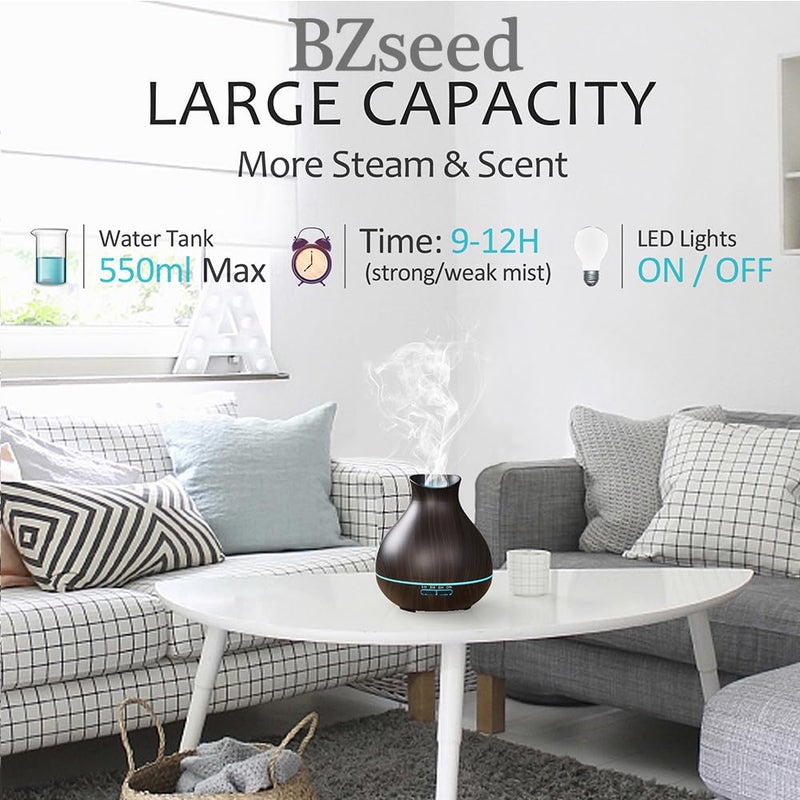 BZseed Aromatherapy Essential Oil Diffuser, 550ml Ultrasonic Fragrant Oil Large Room Humidifier, Diffusers for Home with Timer and Waterless Auto-Off, 7 Color LED Lights,Cool Mist Humidifiers - Image 4
