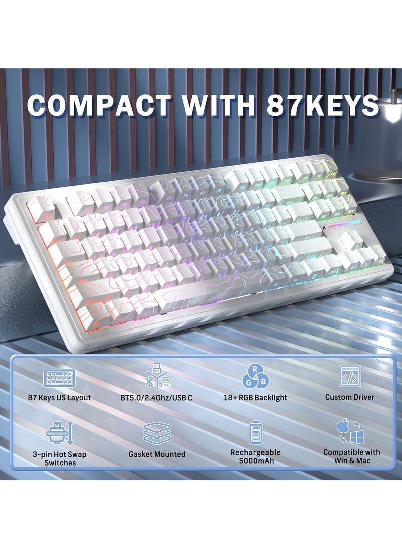 Attack Shark M87 PRO V2 Wireless Mechanical Gaming Keyboard, Triple Mode BT5.0/2.4Ghz/Type-C, Hot Swappable Gasket RGB Custom Keyboard, Linear Switch&Side Printed PBT Keycaps - Image 2