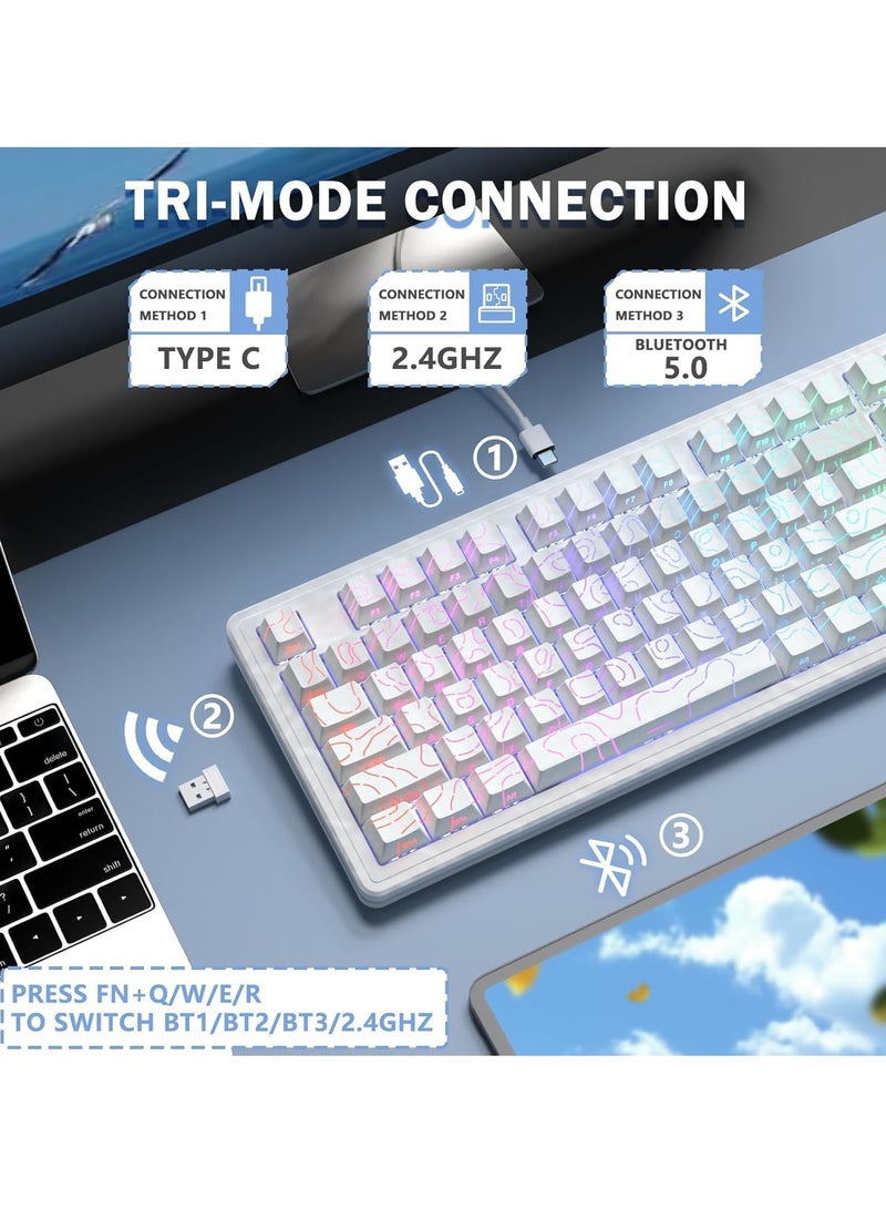 هجوم القرش لوحة مفاتيح الألعاب الميكانيكية اللاسلكية M87 PRO V2، وضع ثلاثي BT5.0/2.4 جيجاهرتز/Type-C، لوحة مفاتيح RGB مخصصة قابلة للتبديل السريع، مفتاح خطي وأغطية مفاتيح PBT مطبوعة على الجانب - Image 4