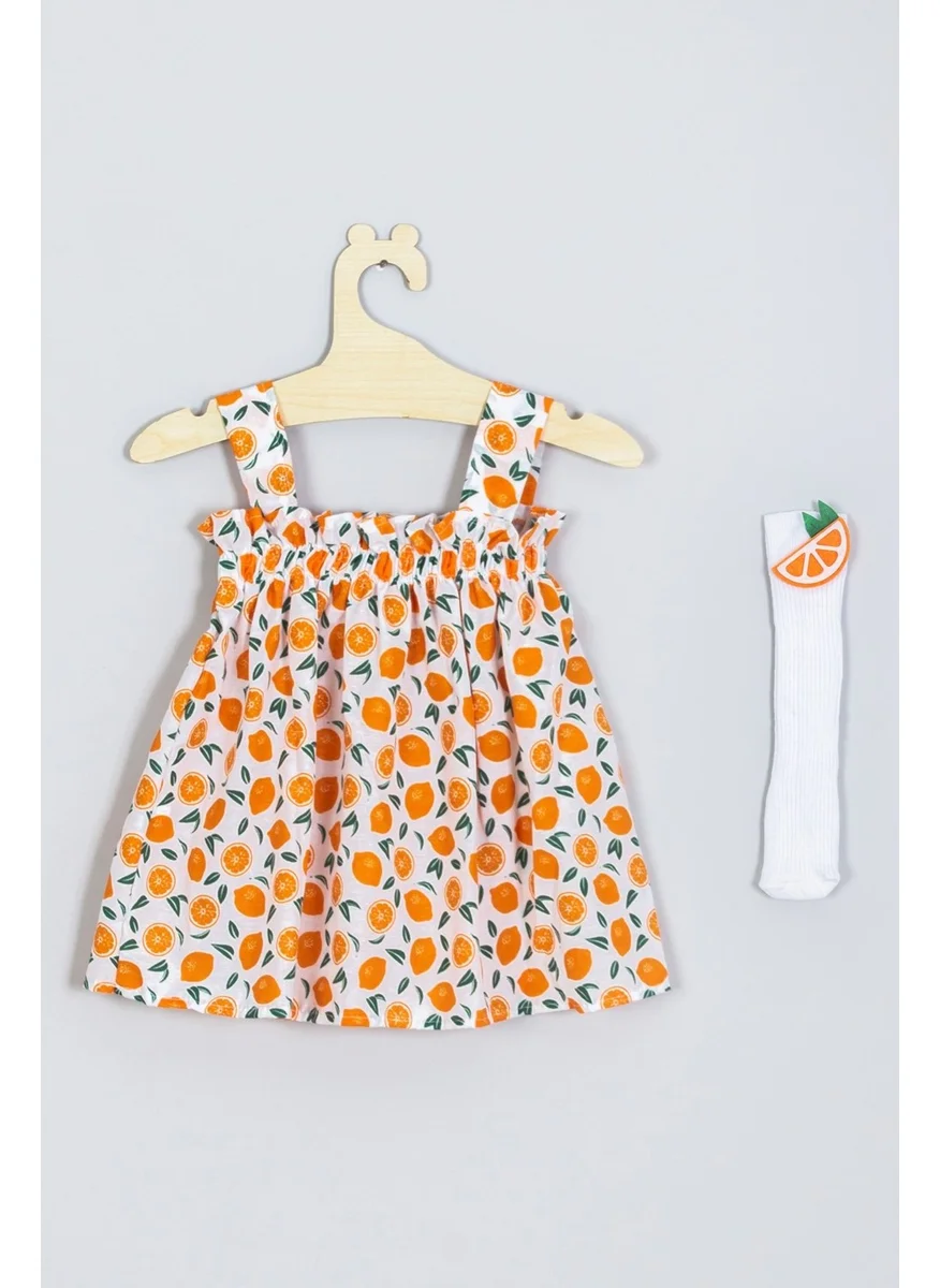 ادا بيبيك تشوكوك Ada Baby Kids Strappy Tangerine Dress Knee-Length Socks Set 007