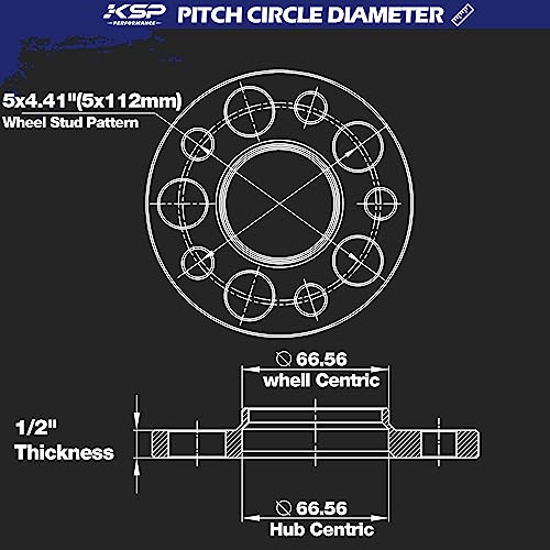 KSP PERFORMANCE KSP 5x112 to 5x112 Wheel Spacers for Mercedes-Benz, 12mm Hubcentric Wheel Spacer for W204 W208 W209 W216 C300 C350 C63 AMG, Forged 5 Lug Tuning Spacer with 66.56mm Hub Bore, 6061T6 Aluminum Black 2PC - Image 2