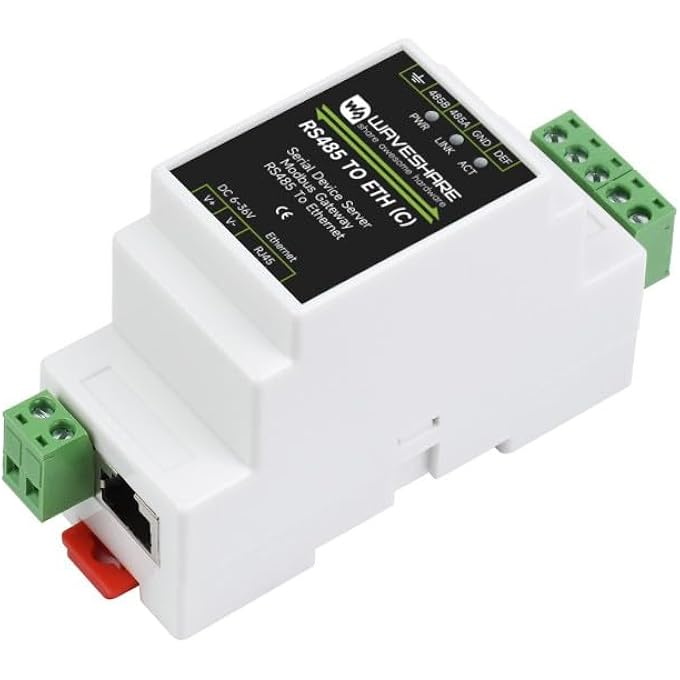 Waveshare INDUSTRIAL RS485 TO RJ45 ETHERNET SERIAL SERVER RAIL-MOUNT RS485 TO ETHERNET MODULE, TCP/IP TO RS485 CONVERTER, MODBUS GATEWAY, MQTT GATEWAY, IOT DATA ACQUISITOR, SUPPORTS TCP/UDP, MULTI HOST POLLING - Image 1