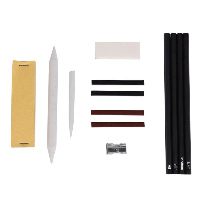 ArtRight 13 Pcs Sketching Drawing Art Kit 4 Graphite Pencils 4 Compressed Charcoal Sticks 2 Blending Stumps Sandpaper Block Eraser Sharpener Ideal for Artists Students - Image 4