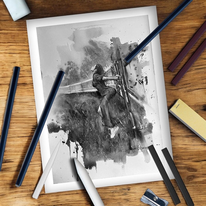 ArtRight 13 Pcs Sketching Drawing Art Kit 4 Graphite Pencils 4 Compressed Charcoal Sticks 2 Blending Stumps Sandpaper Block Eraser Sharpener Ideal for Artists Students - Image 2