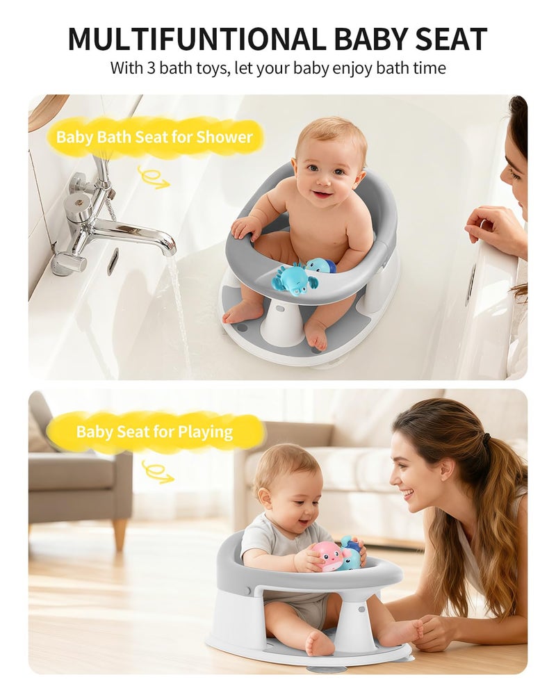 GrowthFun Baby Bath Seat for Babies 6 Months & Up, Bath Seats for Babies Sitting Up, 3 Baby Bath Toys, Open Design, Non-Slip, Compact Toddler Bath Seat. - Image 3