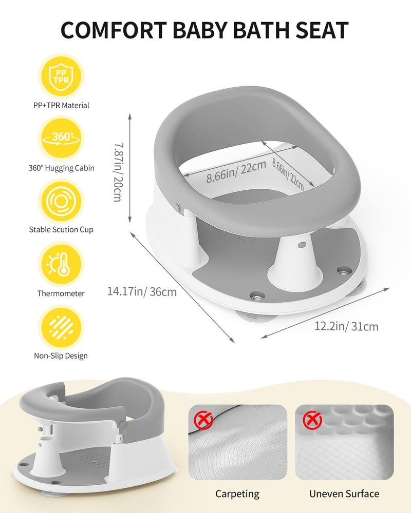GrowthFun Baby Bath Seat for Babies 6 Months & Up, Bath Seats for Babies Sitting Up, 3 Baby Bath Toys, Open Design, Non-Slip, Compact Toddler Bath Seat. - Image 2