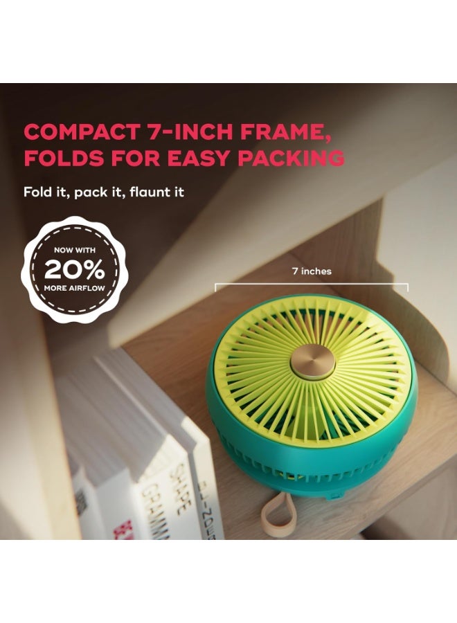 NUUK Folde V2 Personal Rechargeable Fan For Travel|Folds 180° & Fits In Any Bag|Cordless,7-Inch|16 Hr Run Time,4 Wind Speeds|Super Silent BLDC Motor|For Hiking,Picnics,Beach,Camping - Image 2