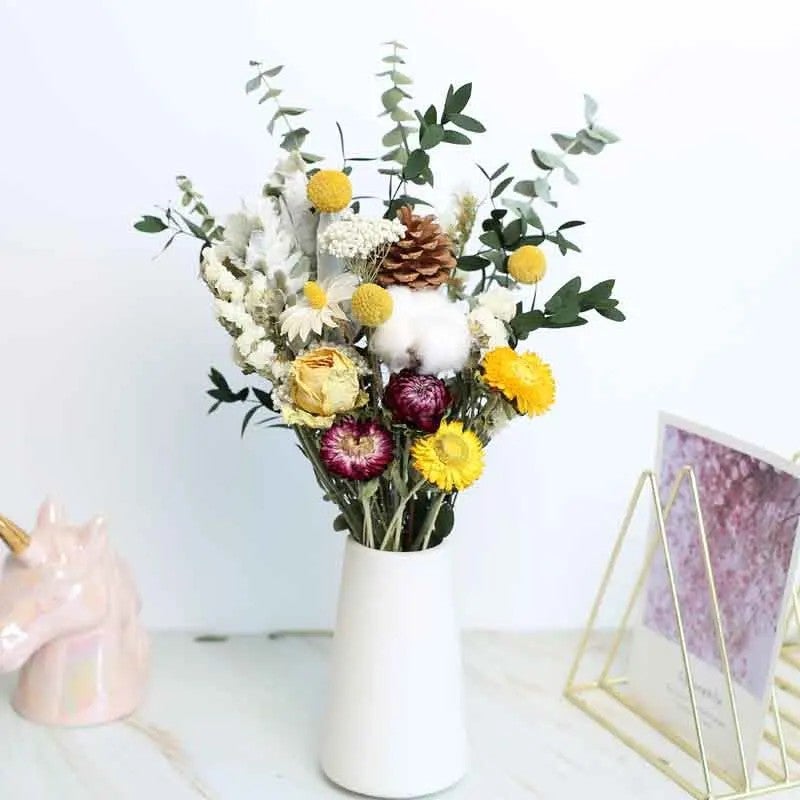 Bluejw Dried Flower Bouquet - Eucalyptus, Rose, Daisy Mix - Natural Dried Plants Arrangement - Image 4