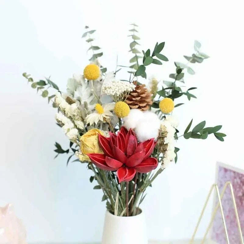 Bluejw Dried Flower Bouquet - Eucalyptus, Rose, Daisy Mix - Natural Dried Plants Arrangement - Image 5