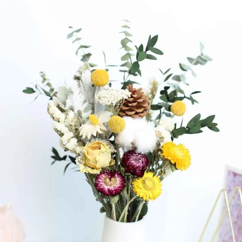 Bluejw Dried Flower Bouquet - Eucalyptus, Rose, Daisy Mix - Natural Dried Plants Arrangement - Image 1