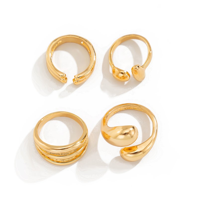 SHIXIN European and American Cross-Border Sweet Cool Instagram Style Geometric Baroque Pearl Ring Set, Unique Liquid Metal Glossy Rings - Image 5